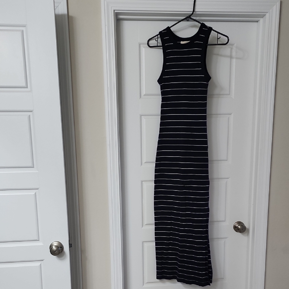 Sleeveless Navy and White Striped Maxi Dress